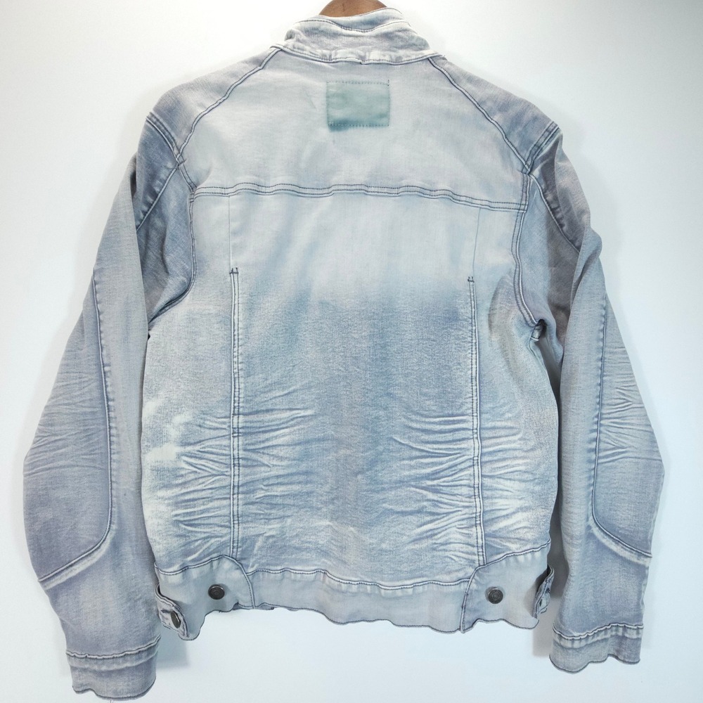 Smoke Rise Denim Jacket Mens Medium Blue Streetwear Y2K Distressed Moto Zip Up - Picture 2 of 11